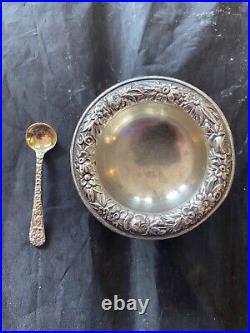 1 Kirk Repousse Sterling Salt Cellar Not Monogrammed And Salt Spoon