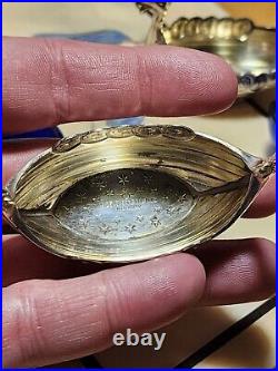 1 Theodor Olsen Norway Sterling silver Viking Ship Open Dip Salt Cobalt Glass