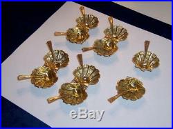 10 Pc Sterling Nav Shell Salt Cellars & 10 Spoons All Gold Wash Double & Single