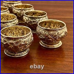 (12) Early Tiffany Sterling Silver Gilt Repousse Individual Salt Cellars 1876-77
