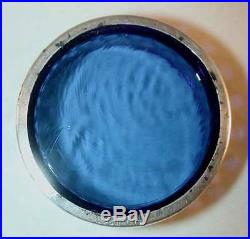 12 Sterling Silver Open Salts Cobalt Blue Glass Liner Salt Spoons Lined Wood Box