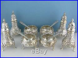 12pc Sterling S KIRK & SON Salt Cellars Dishes Pepper Shakers Spoons REPOUSSE