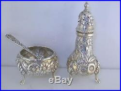 12pc Sterling S KIRK & SON Salt Cellars Dishes Pepper Shakers Spoons REPOUSSE