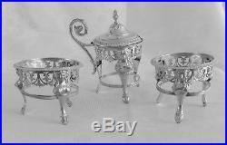 1800 Antique French Sterling Silver open Salt Cellars & Mustard pot Empire