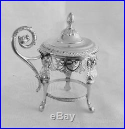 1800 Antique French Sterling Silver open Salt Cellars & Mustard pot Empire