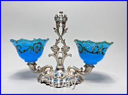 1820's Antique German Biedermeier Silver Blue Opaline Glass Open Salt Cellar Pot