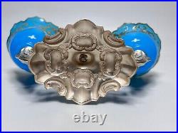 1820's Antique German Biedermeier Silver Blue Opaline Glass Open Salt Cellar Pot