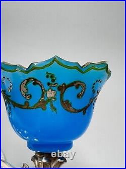 1820's Antique German Biedermeier Silver Blue Opaline Glass Open Salt Cellar Pot