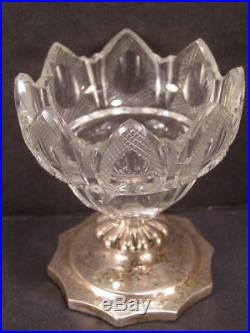 1830s Sandwich Blown Cut Flint Glass Salt Cellar Sterling Hallmarked Coin Silver