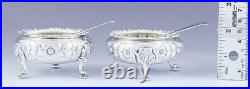 1857 Lovely English Victorian Sterling Silver Floral Chased Open Salt Cellars