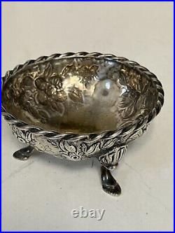 1860s S Kirk & Sons Sterling Silver Repousse Footed Gold Washed Salt Cellar