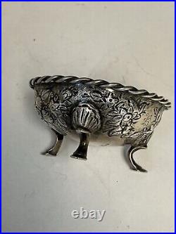 1860s S Kirk & Sons Sterling Silver Repousse Footed Gold Washed Salt Cellar