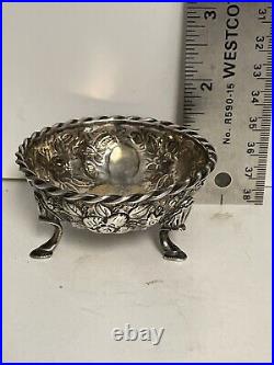 1860s S Kirk & Sons Sterling Silver Repousse Footed Gold Washed Salt Cellar