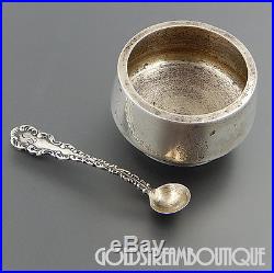 1886 Antique St. Petersburg Russia 84 Silver Shield Salt Cellar & Sterling Spoon