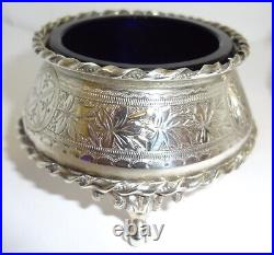 1888 HILLIARD & THOMASON Aesthetic Sterling Silver Salt Cellars with Glass Liners