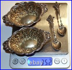 1898 England W. DAVENPORT Sterling Silver OPEN SALT CELLARSBOXED SET withSPOONS