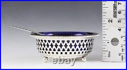 1899 Fine Set 3 Gorham Sterling Silver Open Salt Cellars with Cobalt Liners