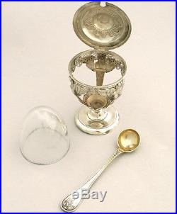 18c Antique French Sterling Silver Crystal Condiment Set Cruet Salt Cellars 950
