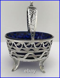 18th Or 19th Century Silver Master Salt Cellar With Cobalt Blue Glass Insert