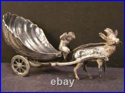 19 c Sterling Silver Hallmark Goat Ram Cherub Salt Cellar Figure Clam Shell Cart