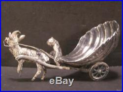 19 c Sterling Silver Hallmark Goat Ram Cherub Salt Cellar Figure Clam Shell Cart