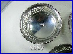 1902 Set of 3 Gorham Open Work Sterling Silver Salt Cellars with Blue Liners #A288