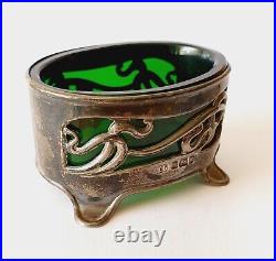 1905 Art Nouveau 925 Salt Cellar Green Glass Liner Thomas Levesley Mercers' Co