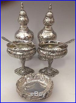 1905 Banquet Size Marshall Field Solid Sterling Silver Master Salts And Peppers