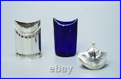 1912 William Aitken Sterling Silver Salt Shaker Chinoiserie Pagoda Cobalt Glass