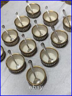 1930 Lennox salt pots with sterling silver ladders and spoons 12