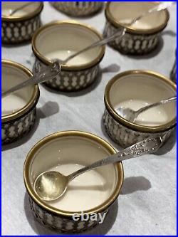 1930 Lennox salt pots with sterling silver ladders and spoons 12
