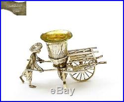 1930's Chinese Sterling Silver Salt Cellar Mini Figure Hand Held Water Cart Mk