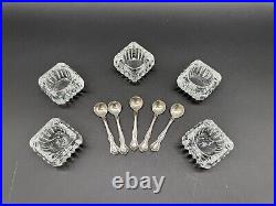 1940 Westmorland Silver George & Martha Washington Salt Spoon with Crystal Dip Set