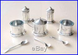 1947 England Birmingham Sterling Silver Condiment Set w Box Salt Pepper Spoons
