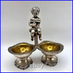 1960 Sheffield Silver Brass Caviar Condiment Serving Bowl Salt Cellar Putti Mark