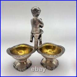 1960 Sheffield Silver Brass Caviar Condiment Serving Bowl Salt Cellar Putti Mark