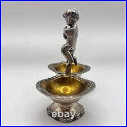 1960 Sheffield Silver Brass Caviar Condiment Serving Bowl Salt Cellar Putti Mark