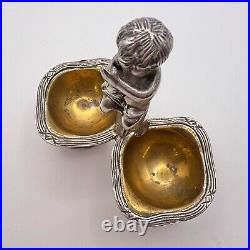 1960 Sheffield Silver Brass Caviar Condiment Serving Bowl Salt Cellar Putti Mark