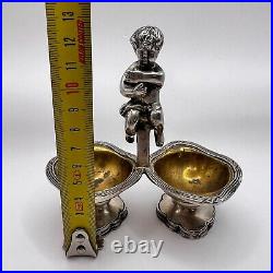 1960 Sheffield Silver Brass Caviar Condiment Serving Bowl Salt Cellar Putti Mark