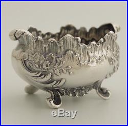 19c Antique French Sterling Silver Salt Cellars Pair Rococo Glass Inner Minerva