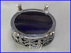 19c. French Empire Paillard Freres Silver Cobalt Blue Glass Open Salt Cellar Bowl