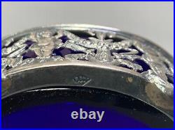 19c. French Empire Paillard Freres Silver Cobalt Blue Glass Open Salt Cellar Bowl