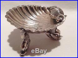19th C. Silver Shell form Master Salt with Dolphin / Koi Fish Feet