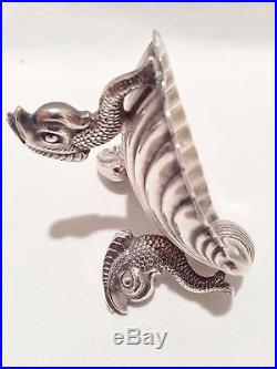 19th C. Silver Shell form Master Salt with Dolphin / Koi Fish Feet