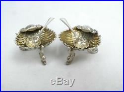 19th Century 5pc Silverplate DOLPHIN Footed SHELL Form Open Salts in Case