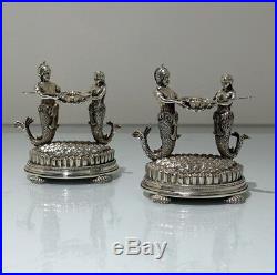 19th Century Antique Victorian Silver Plate Pair Figural Salts Circa 1890
