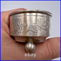 19th Original Antique Imperial Russian Silver 84 Engraved Bowl Salt Cellar 24.7g