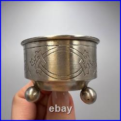 19th Original Antique Imperial Russian Silver 84 Engraved Bowl Salt Cellar 24.7g