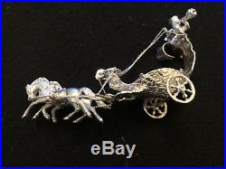 19th c German Silver Cherub riding two horse drawn carriage salt celler/spoon