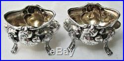 2 1902 Whiting Sterling Silver Footed Art Nouveau Ornate Open Salt Cellars